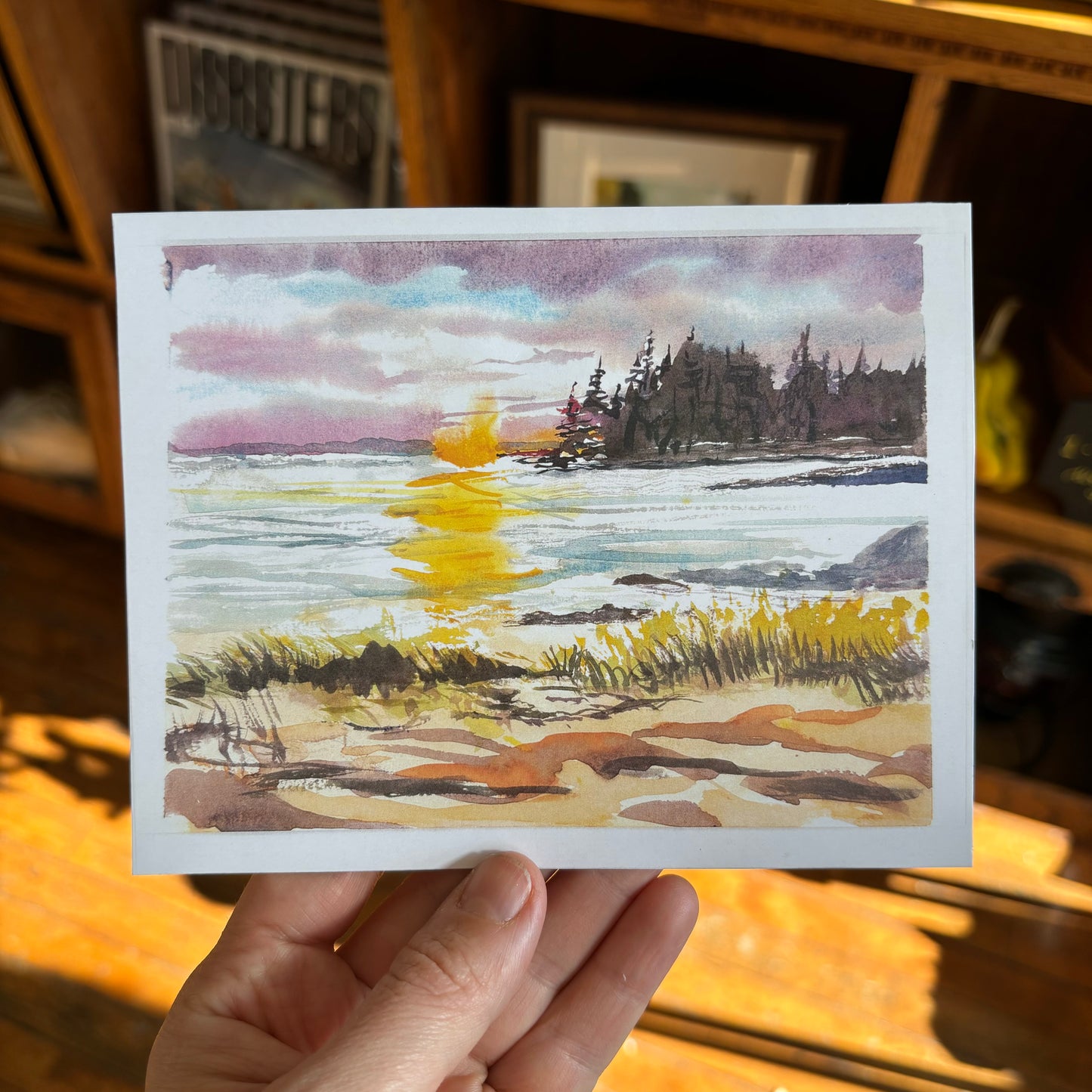 Sunset at Battery Point Beach, A Print from a watercolour painting by Tela