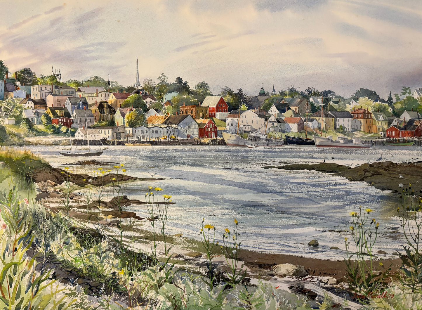 Lunenburg Front Harbour, A Print from a watercolour painting by Tela