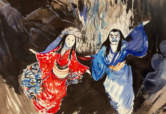 Kabuki Dancers, A Print from a watercolour painting by Tela