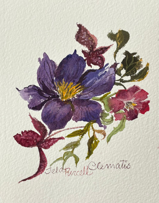 Summer Clematis, an Original Watercolour by Tela