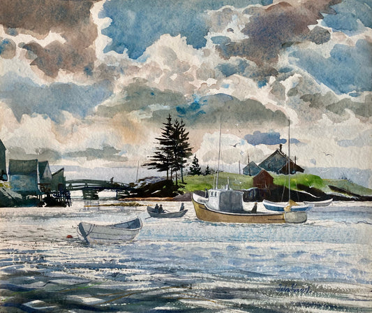 Wilneff’s Island Bridge, Nova Scotia, A Print from a watercolour painting by Tela