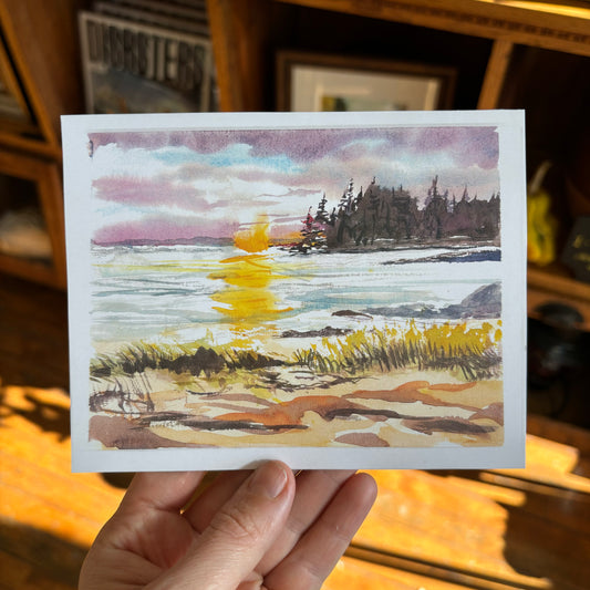 Sunset at Battery Point Beach, A Print from a watercolour painting by Tela