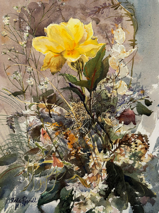 Tela's Rose with Lunaria, A Print from a watercolour painting by Tela