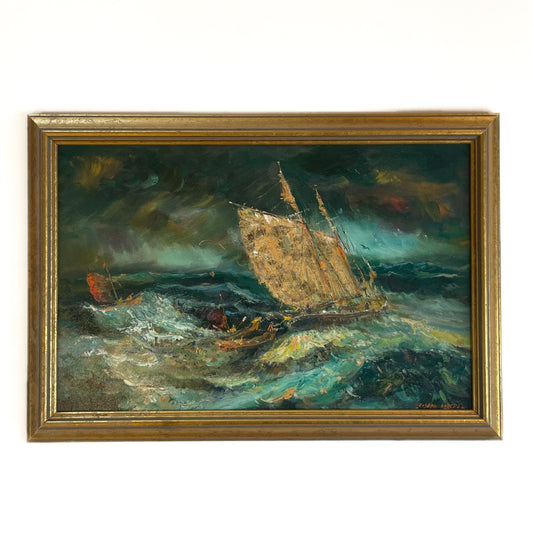 Stormy Seas, Grand Banks off Newfoundland at Night, Oil Giclée