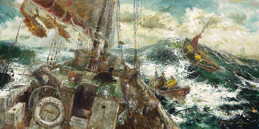 Grand Banks Fishing Scene in Rough Seas, Oil Giclée