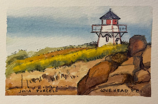 Cove Head P.E.I. Lighthouse, Original Watercolour by Julia